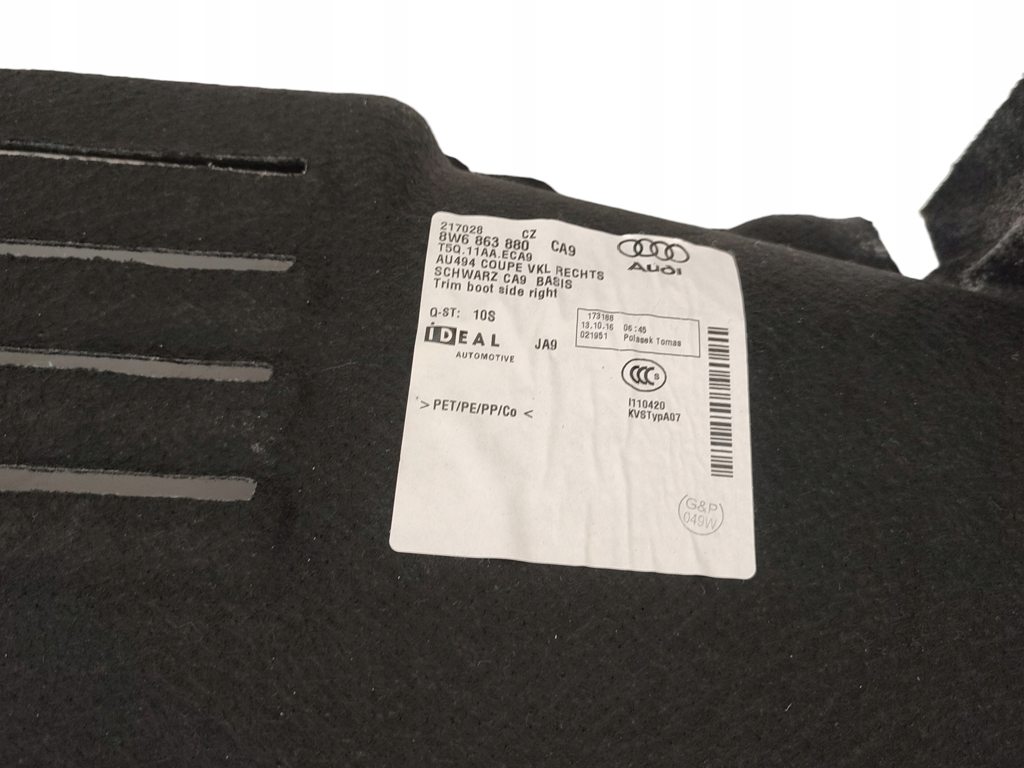 side upholstery boot right AUDI A5 F5 8W COUPE 8W6863880