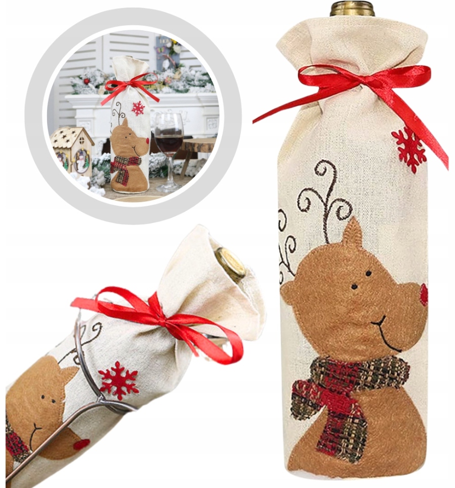 POKROWIEC NA BUTELKĘ WINO ŚWIĄTECZNY PREZENT NA ŚWIĘTA WOREK JUTOWY