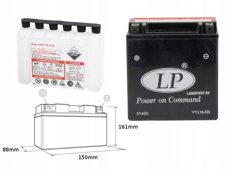 Landport Batéria YTX16-BS (ma LTX16-BS) 12V 14AH 152X88X161 Bezúdržbový