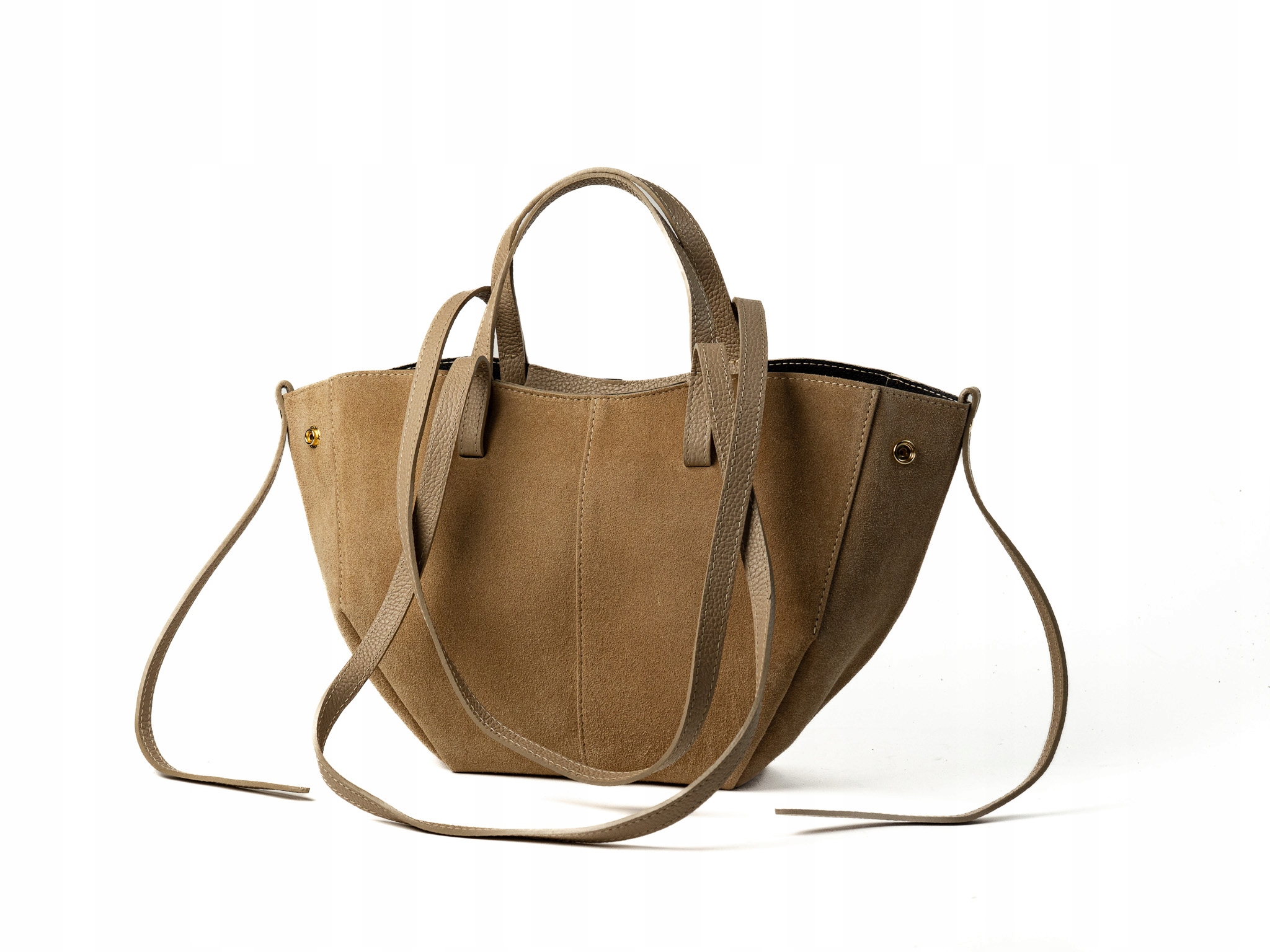 Torebka Damska Zamszowa Mała Shopper Handmade Mokko