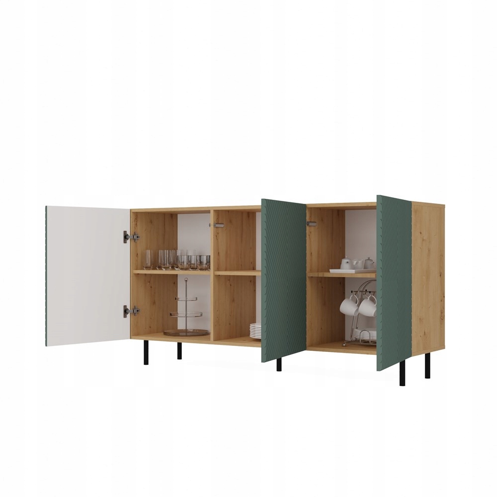 KOMODA 150 cm SZAFKA NOWOCZESNA POJEMNA PÓŁKI DRZWI LAMELE ARTISAN ZIELEŃ Marka VMP