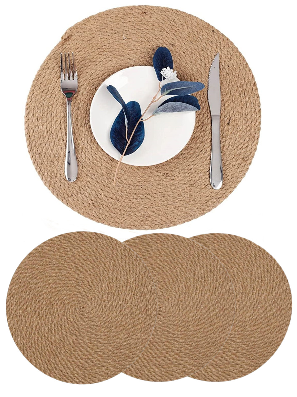 

Podkładki Jutowe Ze Sznurka Plecione Boho Zestaw 4
