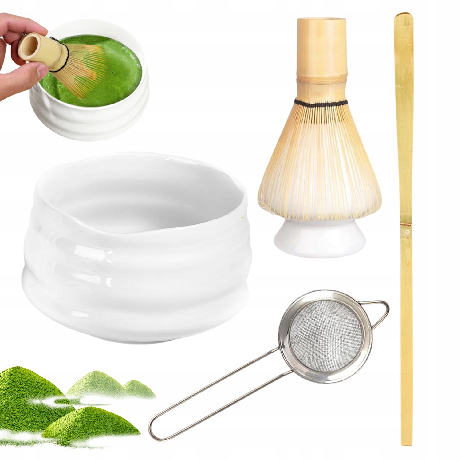 Levně Matcha Příslušenství Pro Přípravu Čaje 5-DÍLNÁ Sada Lžiček, Podstavec