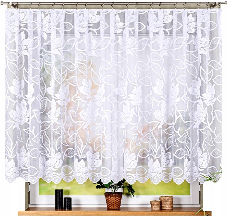 Záclona vzor 023338, 400 x 140 cm, jednoduchá s květinami (s lemováním)