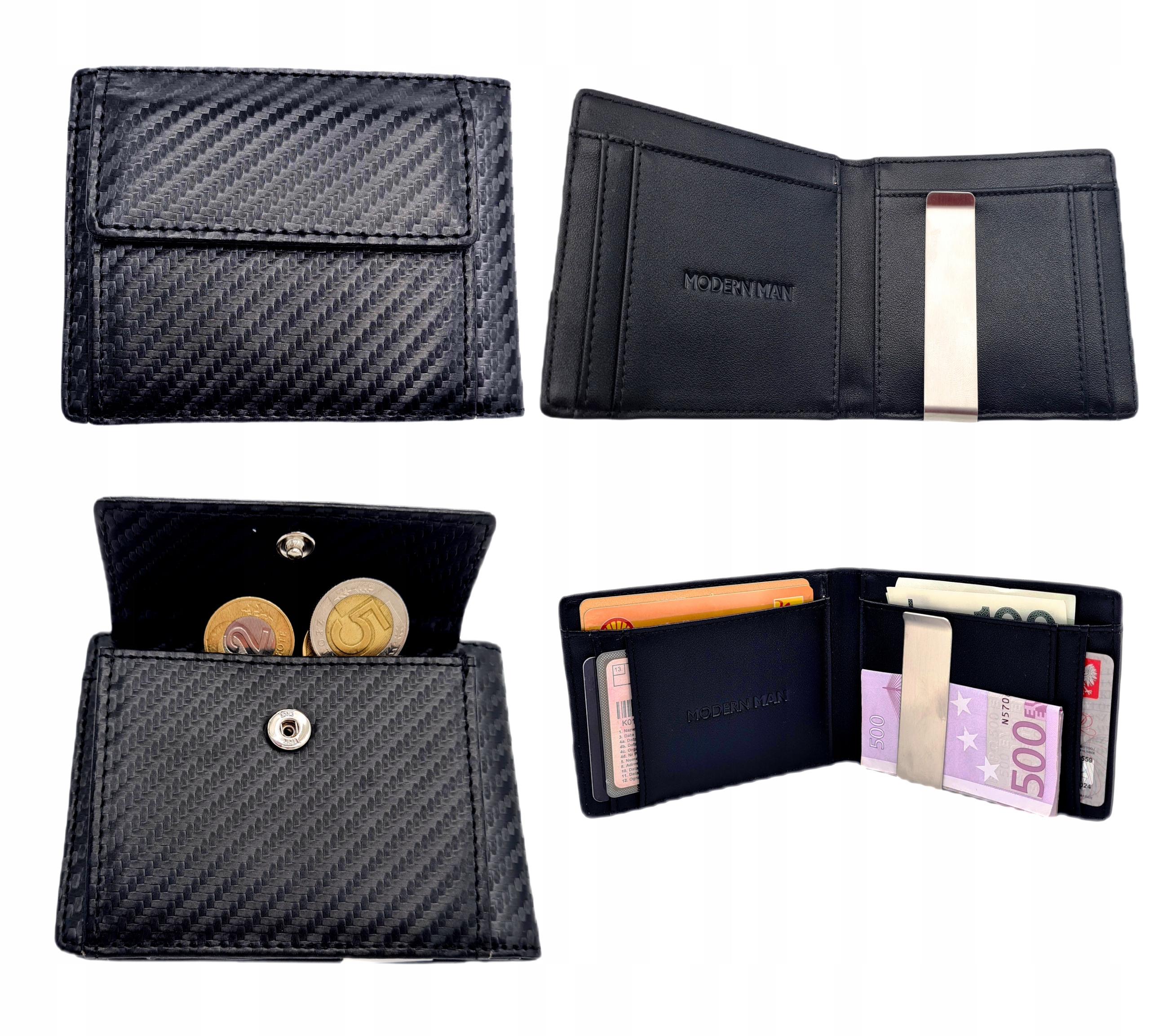 PORTFEL MĘSKI SKÓRA OCHRONA RFID MAŁY BIZNESOWY KARBON PRAKTYCZNY PREZENT Materiał dominujący skóra ekologiczna