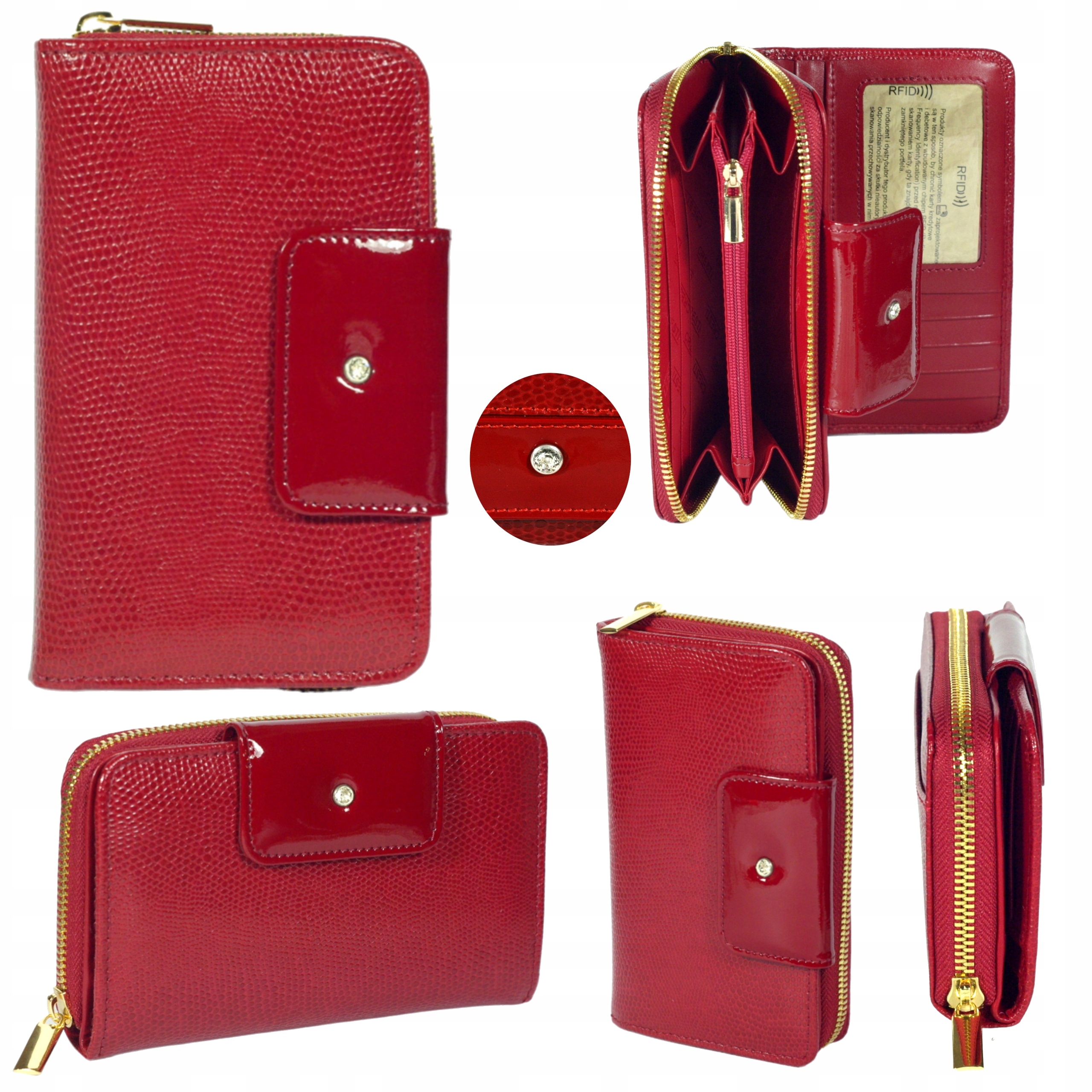 Dámská kožená peněženka velké červené krystaly Swarovski polská výroba