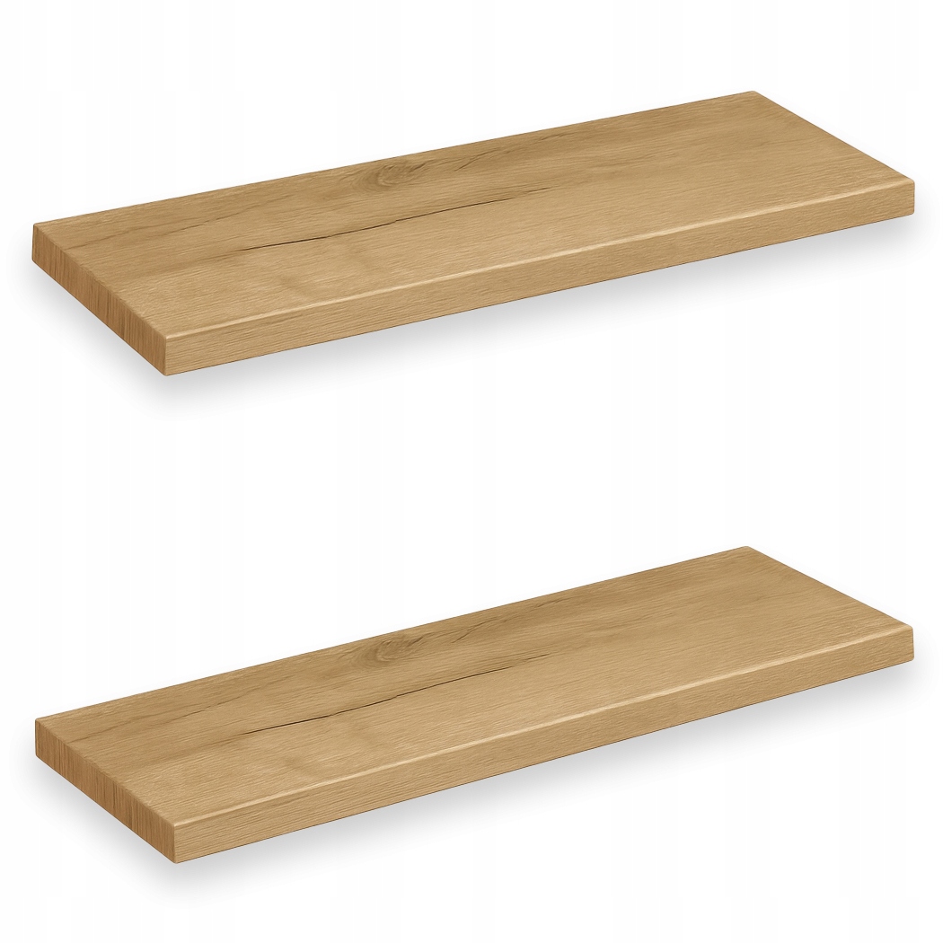 Półki Ścienne Dąb Craft Złoty Zestaw 2x Wiszących Półek 100x20 CM Kołki