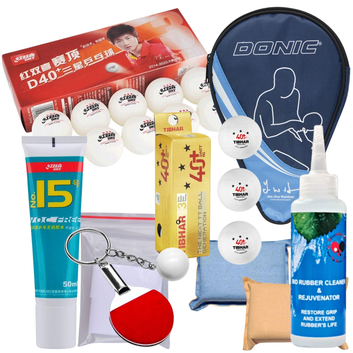 Sada Na Pálku Stolního Tenisu obal Lepidlo Tekutina Přívěsek Na Klíče 2X Míčky