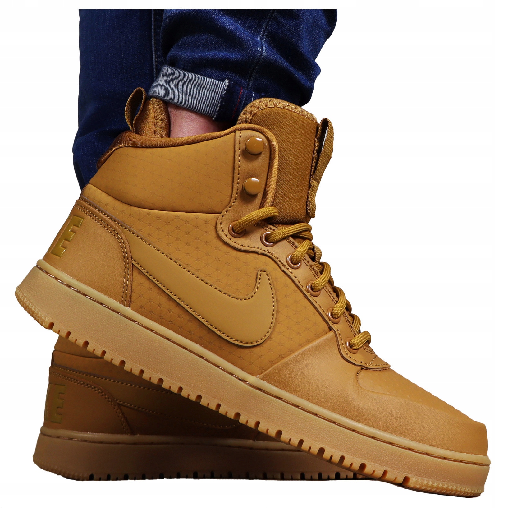 Nike Voděodolné Kožené pánské Zimní boty vysoké sportovní kůže hnědé