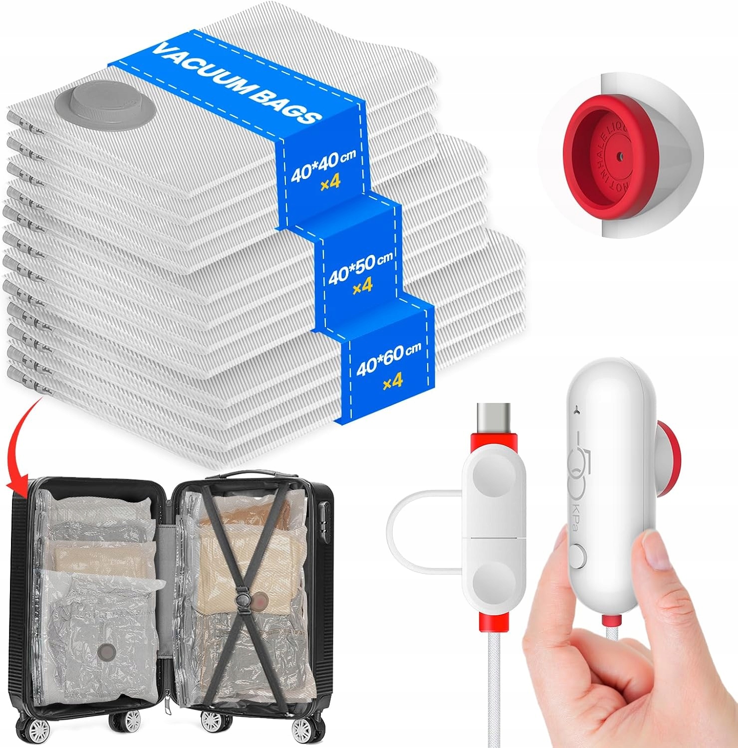 Worki Próżniowe Na Ubrania 12 Sztuk Z Elektryczną Pompką Usb