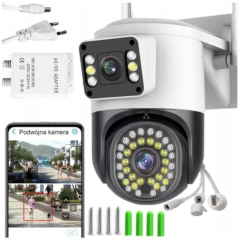 Kamera Zewnętrzna Wifi Obrotowa Ip Podwójna Alarm Aplikacja Detekcja 2x 4MP