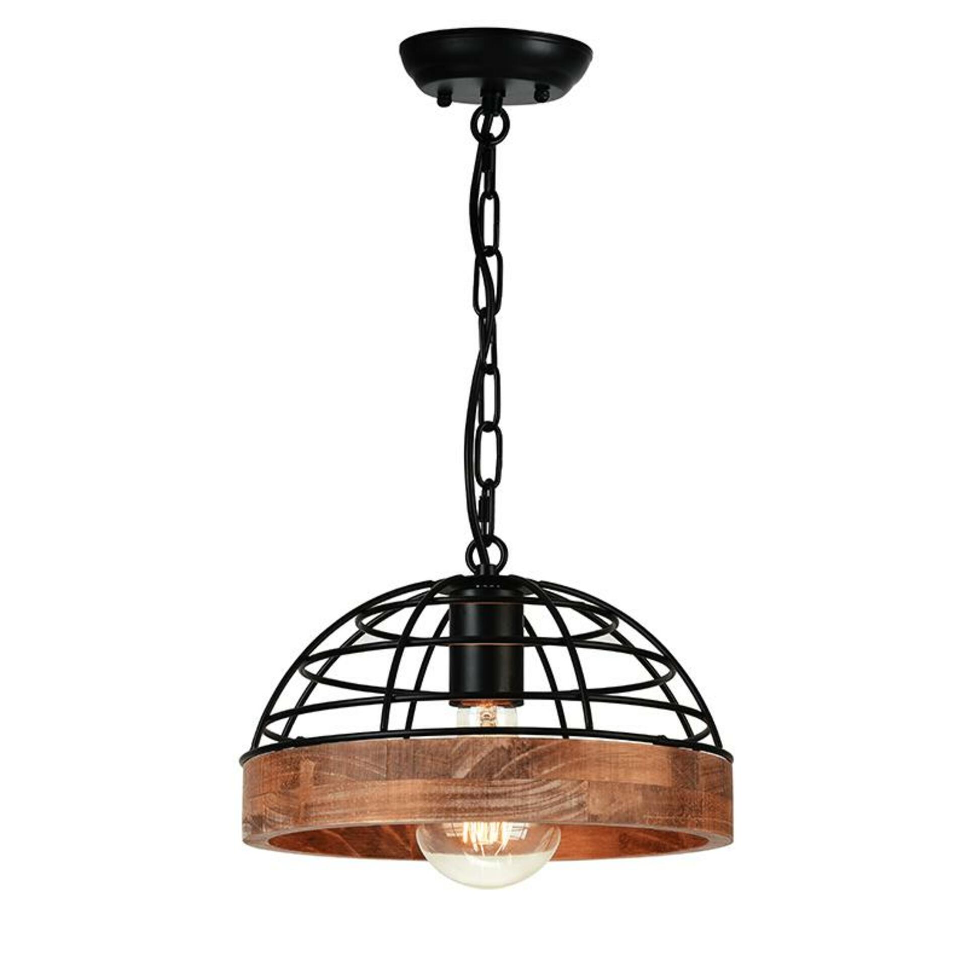 Aca Lighting závěsné svítidlo 1XE27 dřevo černý kov D26XH120CM Tesla EG84