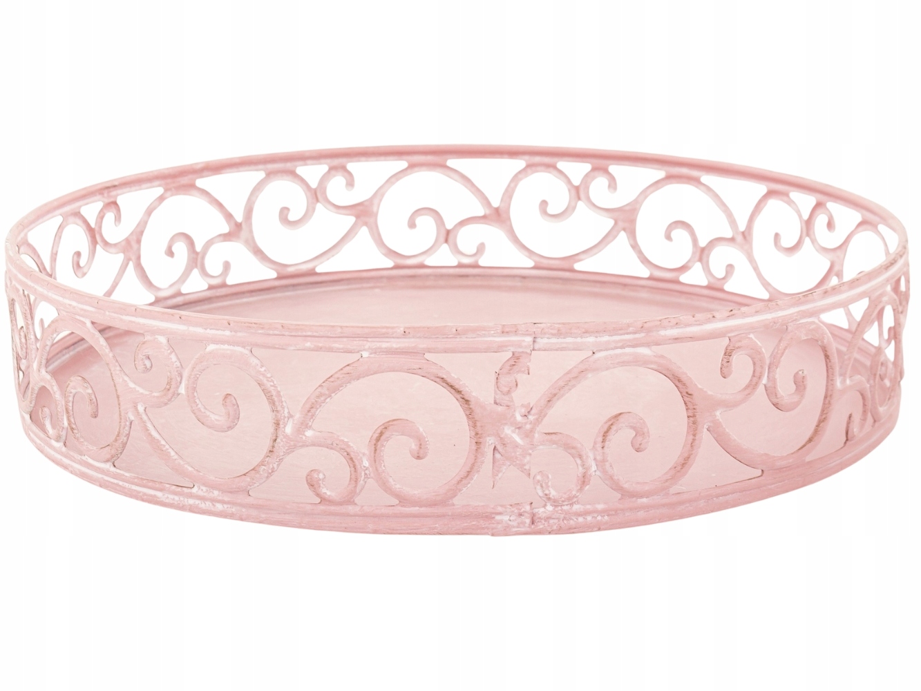 Kolekce Antik Velký kulatý kovový Podnos Retro Pudrová Růžová