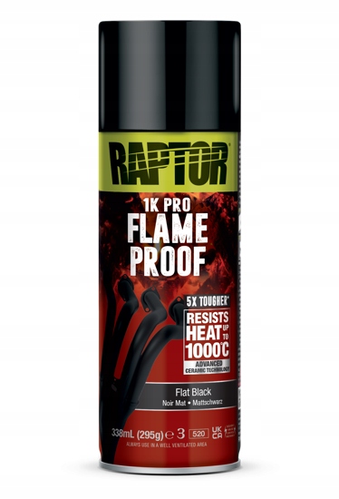 U-pol Raptor farba ognioodporna spray 1000°C czarny mat do wydechu 338ml