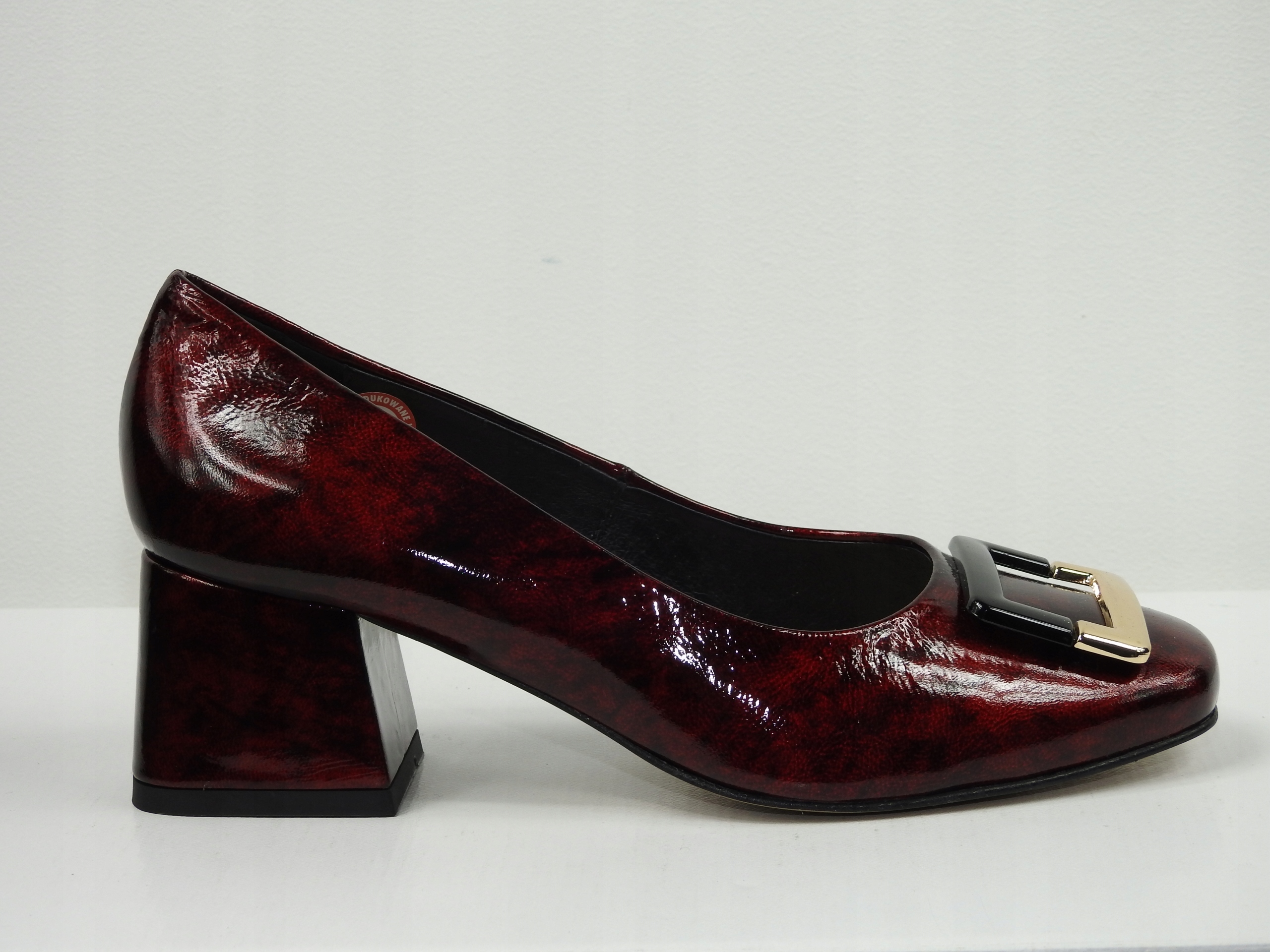 Bordové Lodičky Aga 01756 Klocek Přírodní Lakovaná Kůže VEL.41