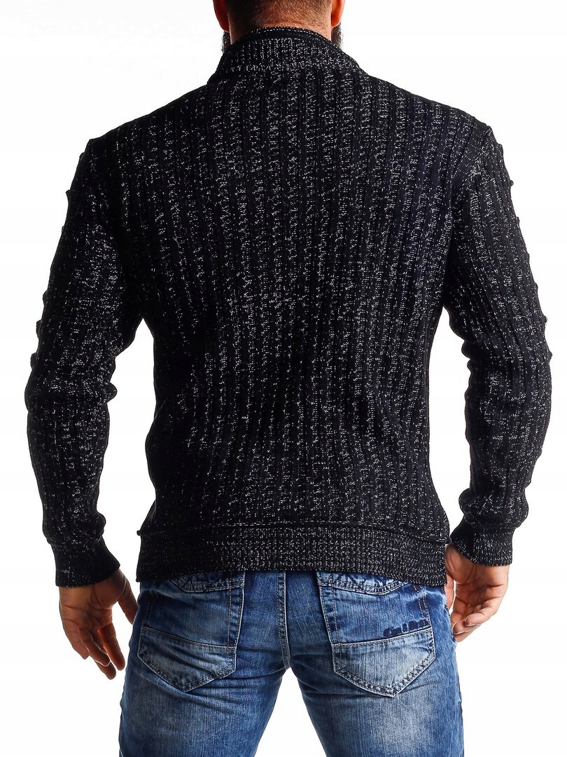 SWETER MĘSKI GRUBY GOLF ROZPINANY STÓJKA CZARNY - 4XL Materiał dominujący inny