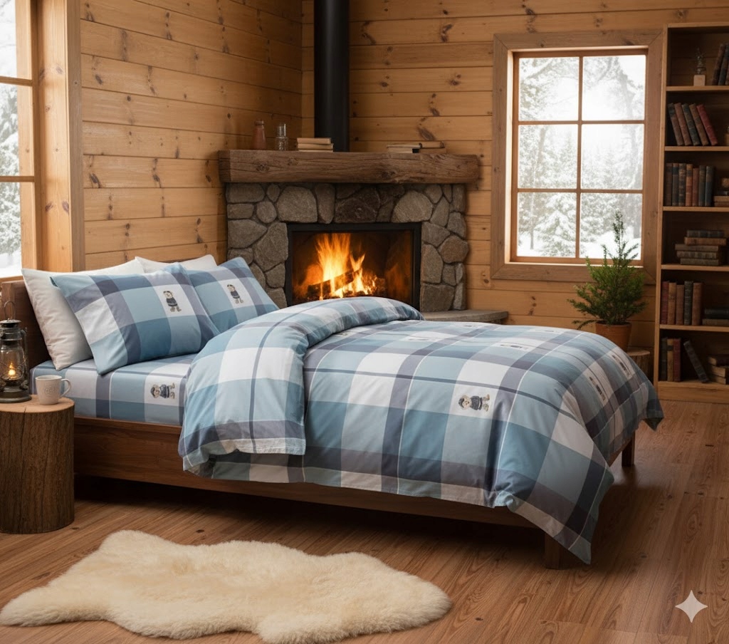 3dílná sada povlečení na peřinu s polštáři s kresleným medvídkem v modré barvě ze 100% bavlny, 220×200