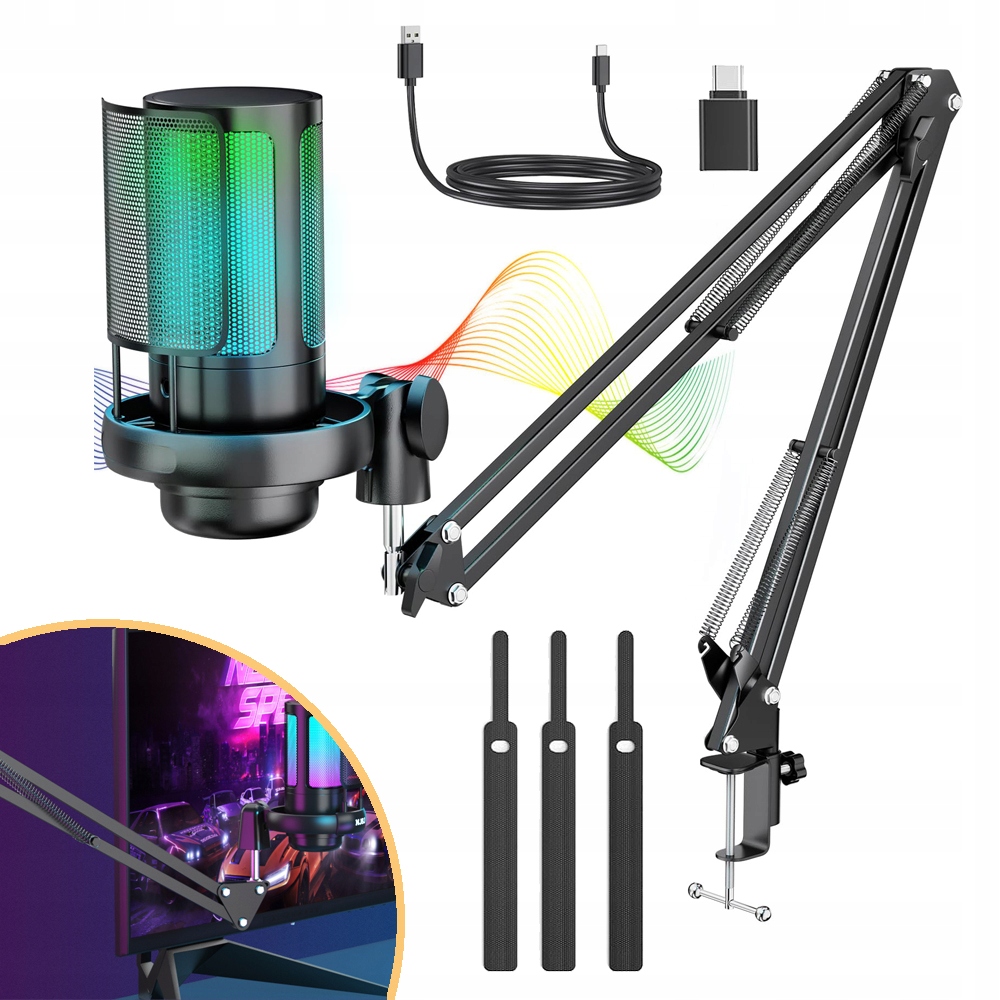 Rgb Pc Mikrofon Pro Nahrávání Podcastů Usb Mikrofon Pro Hry S Ramenem