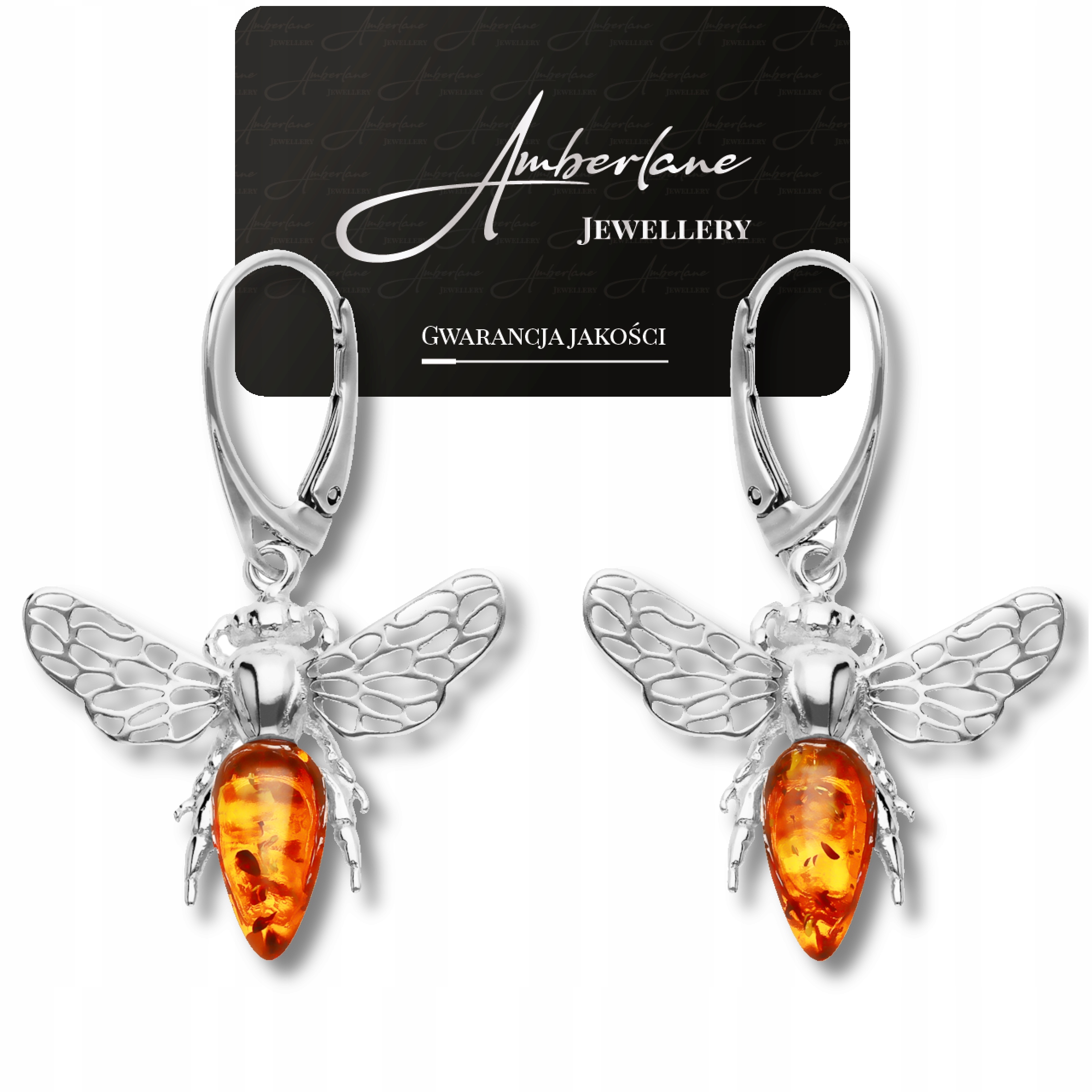 Stříbrné náušnice Včely s koňakovým jantarem – stříbro 925 * Pro Ni*