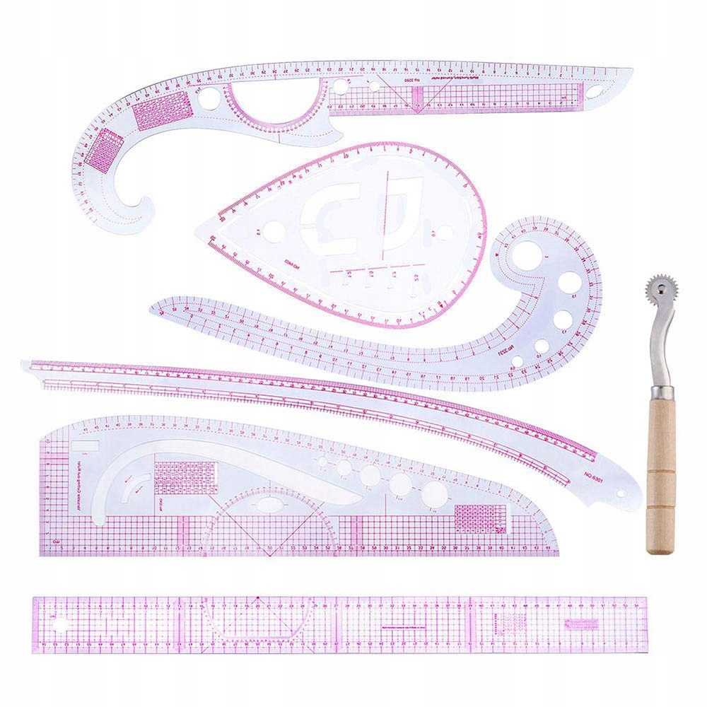 Sada Krejčovských Měřítek Pro Šití Výseků 7 Ks.