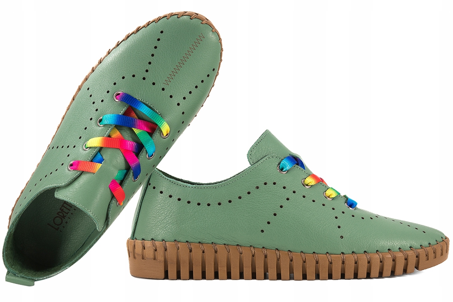 Loretta Vitale 5011 Ažurové Dámské Kožené Polobotky, zelené, 40