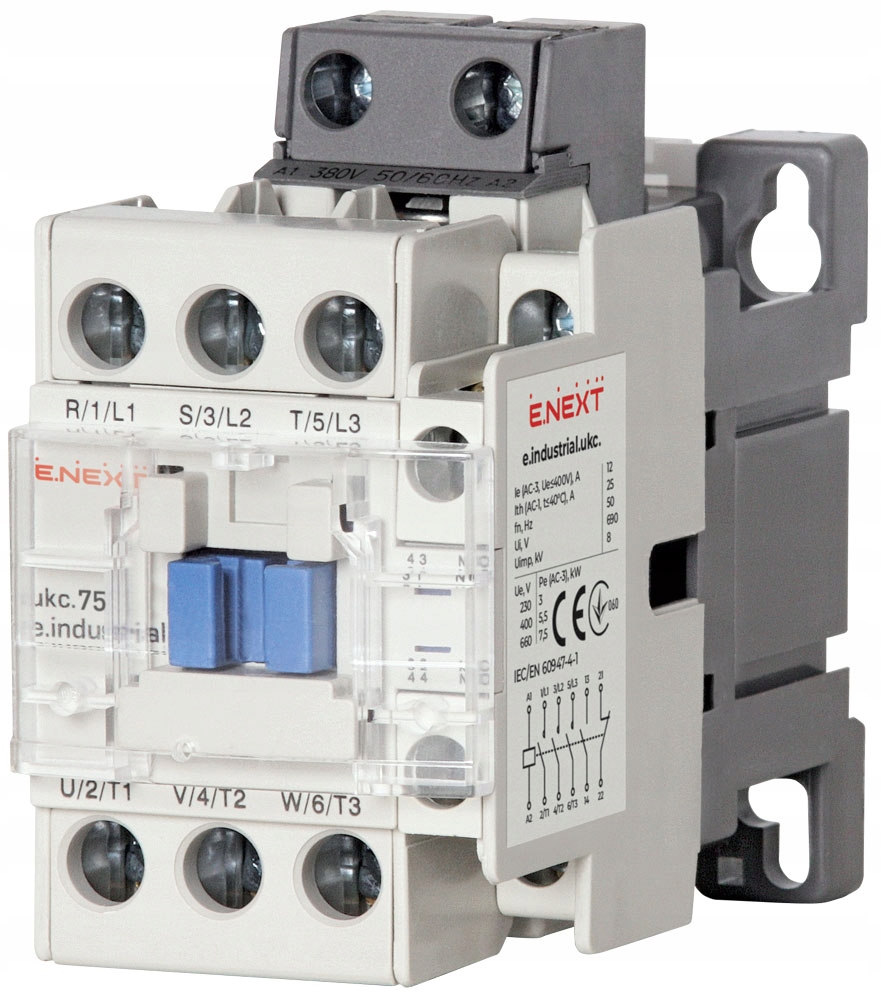 Stýkač e.industrial.ukc.75.380, 75A, 380V, 1no+1nc