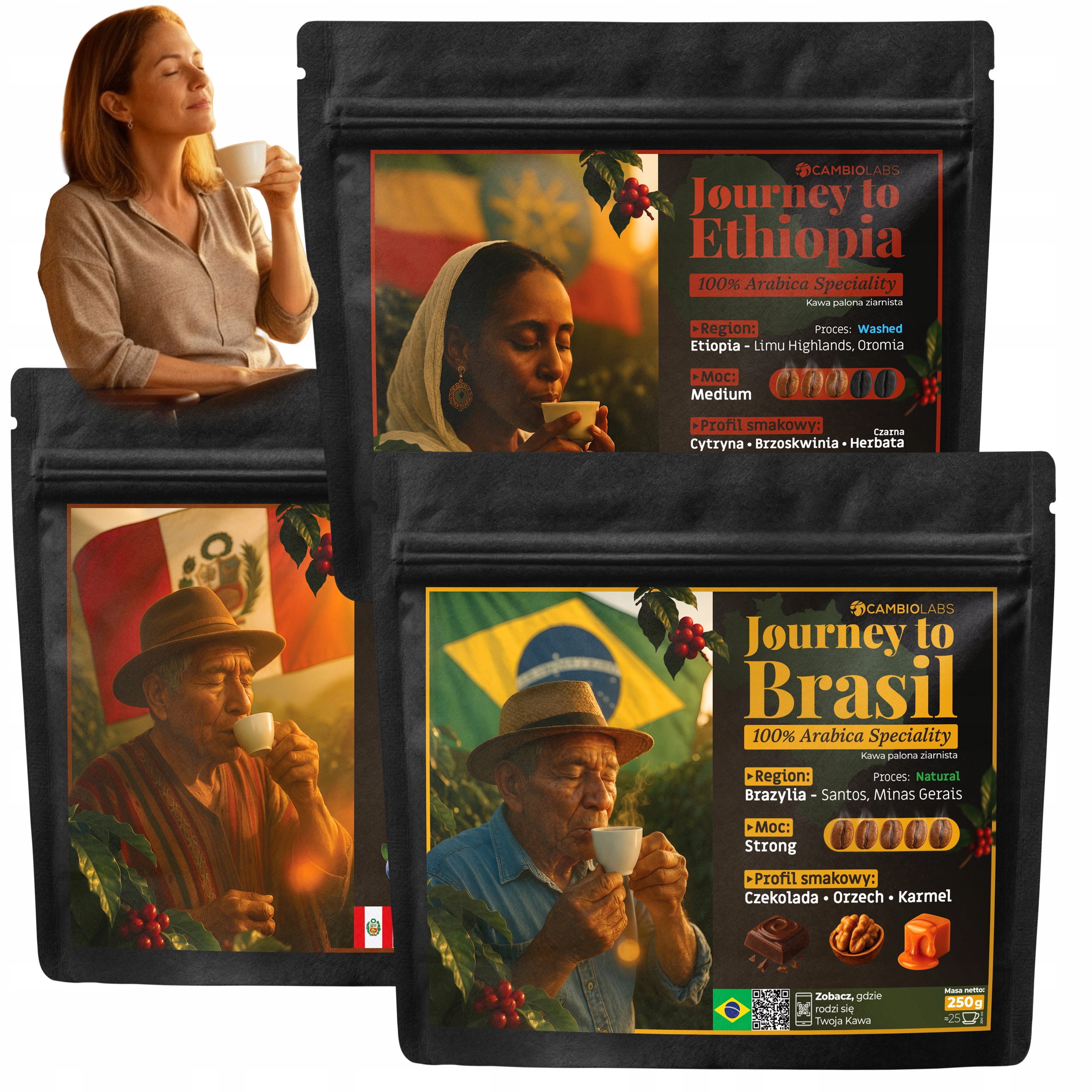 Levně Sada zrnkových káv jako dárek prémiové kvality 3 druhy specialit single origin