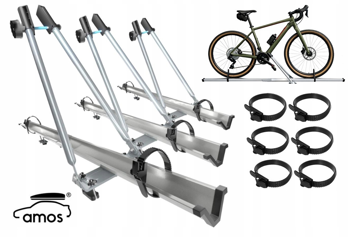 3× Uchwyt rowerowy dachowy aluminiowy AMOS 3x na 3 rowery do 18 kg