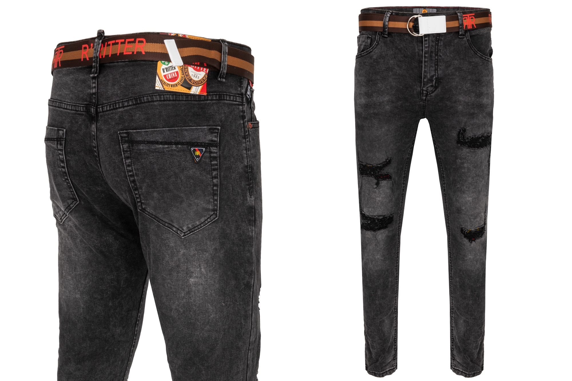 Pánské Džínové Kalhoty Šedé Trubičky, Díry, Přetíratelné, Nápisy Slim: 32