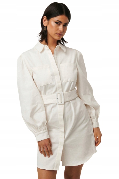 Dámské Šaty Na-kd v ecru barvě s páskem 38 3Z4F3_B* 38 3Z4