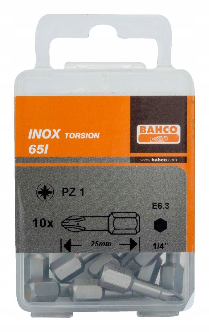 KOŃCÓWKI DO WKRĘTAKA POZIDRIV 1/4 25 mm ZE STALI NIERDZEWNEJ - 10 szt.BAHCO Liczba elementów pojedyncze