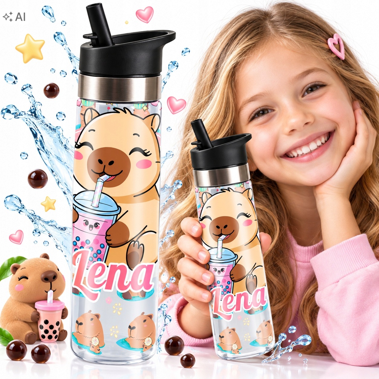 Bidon Kapibara Capibara 650 ML Tritan Imię Personalizowany Dla Dziecka 360°