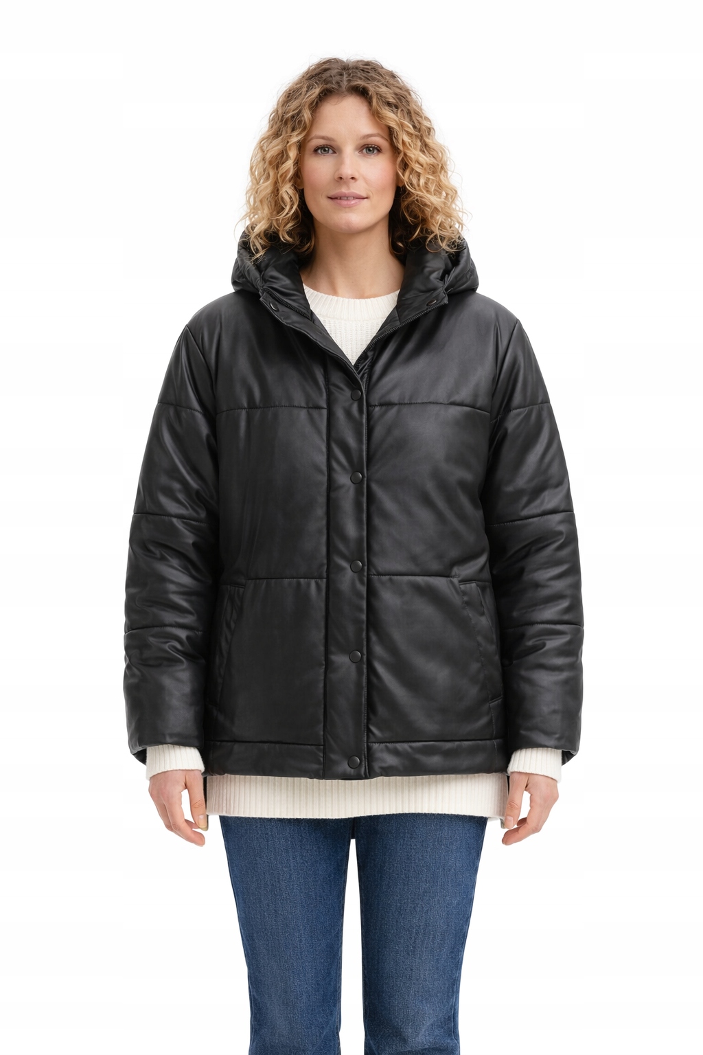 Černá Prošívaná Bunda S Efektem Kůže I4A