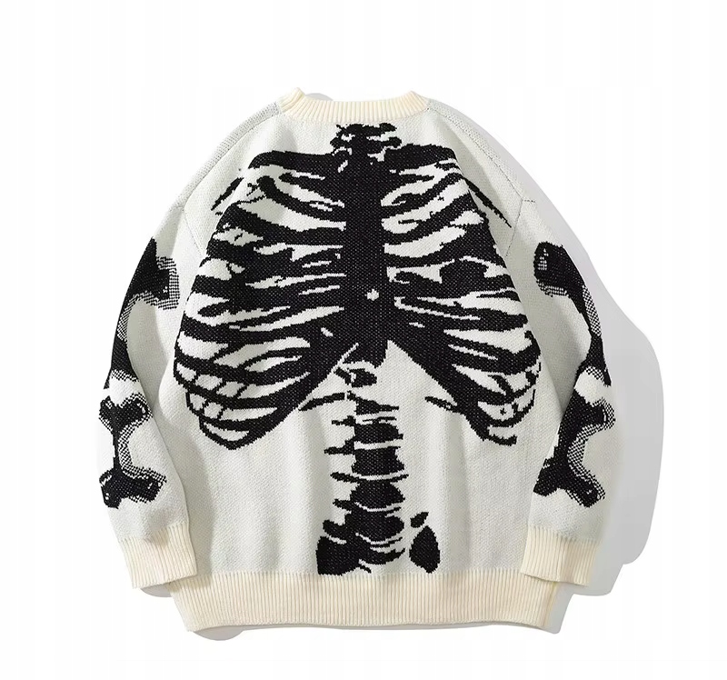 Pánský oversize svetr s kostrou, motiv kostí, skeleton streetwear M