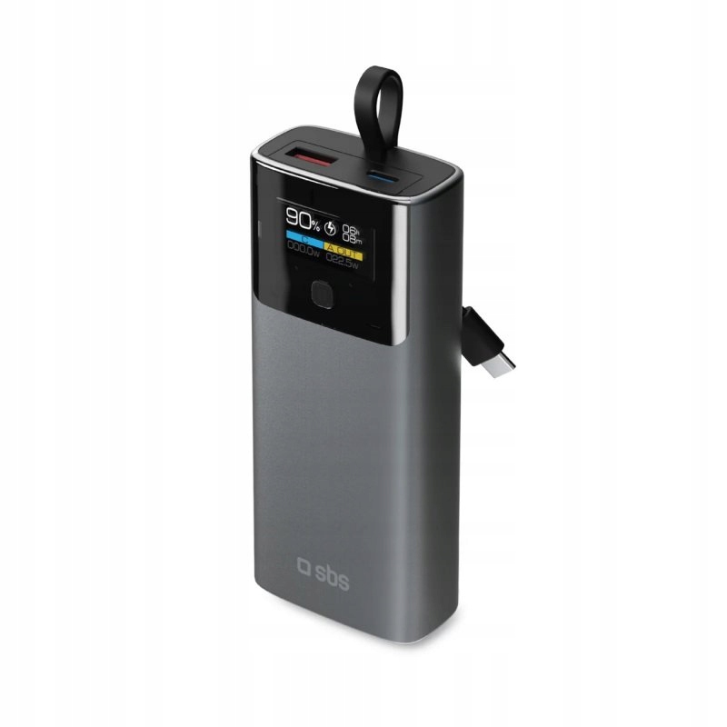 Powerbanka s displejem 10000 mAh Pd 20W LCD kabelem Usb-c šedá