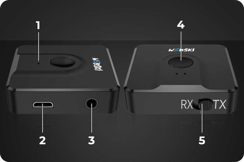 Adapter Bluetooth 5 odbiornik nadajnik JACK AUX Zasilanie USB 5V akumulatorowe