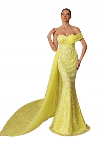 Shein Žlutá Šaty Večerní Sukně S Ozdobným Panelem S 1KH