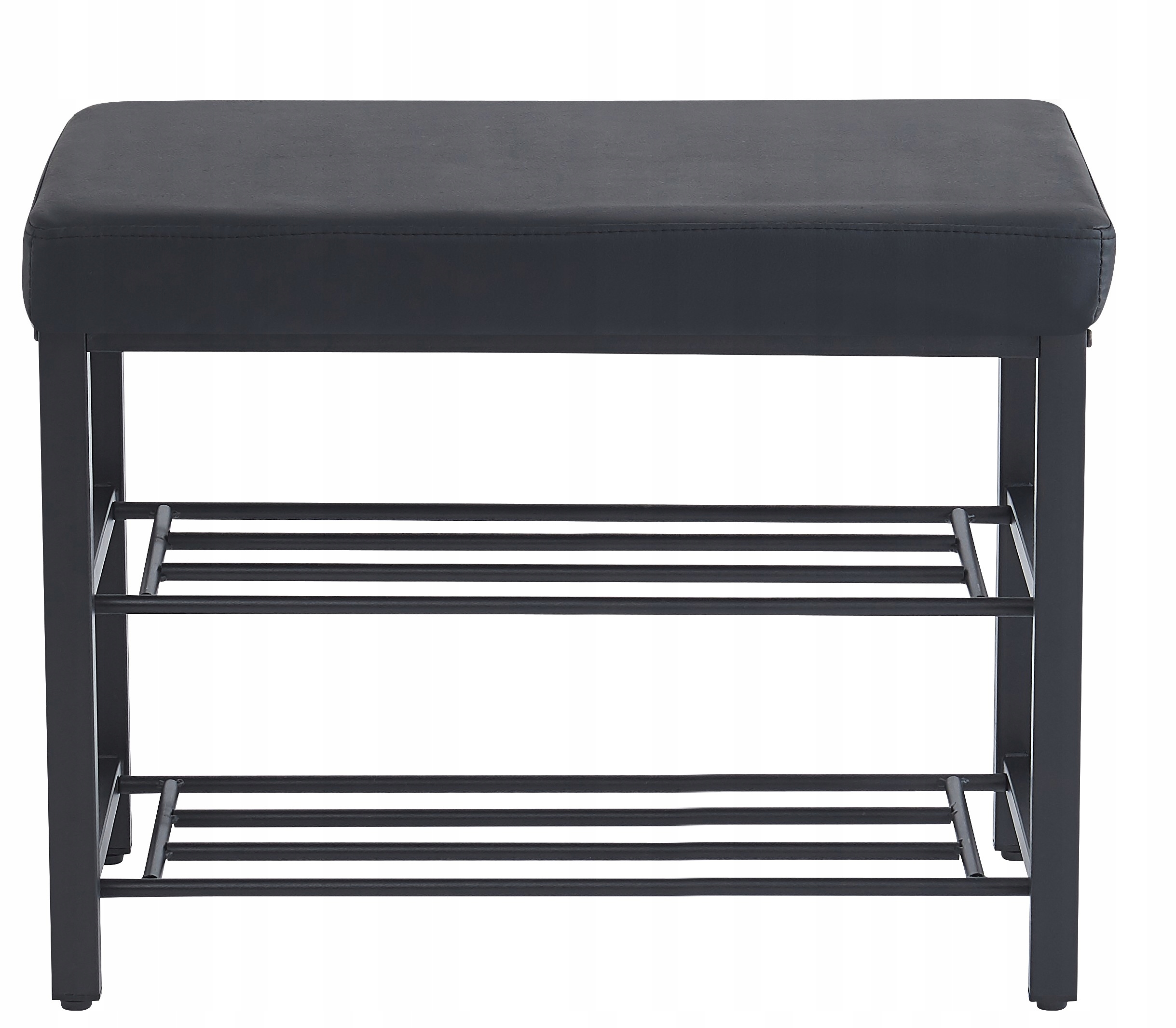 ŁAWKA DO PRZEDPOKOJU TAPICEROWANA PÓŁKA NA BUTY LOFT EKOSKÓRA CZARNY 60 cm