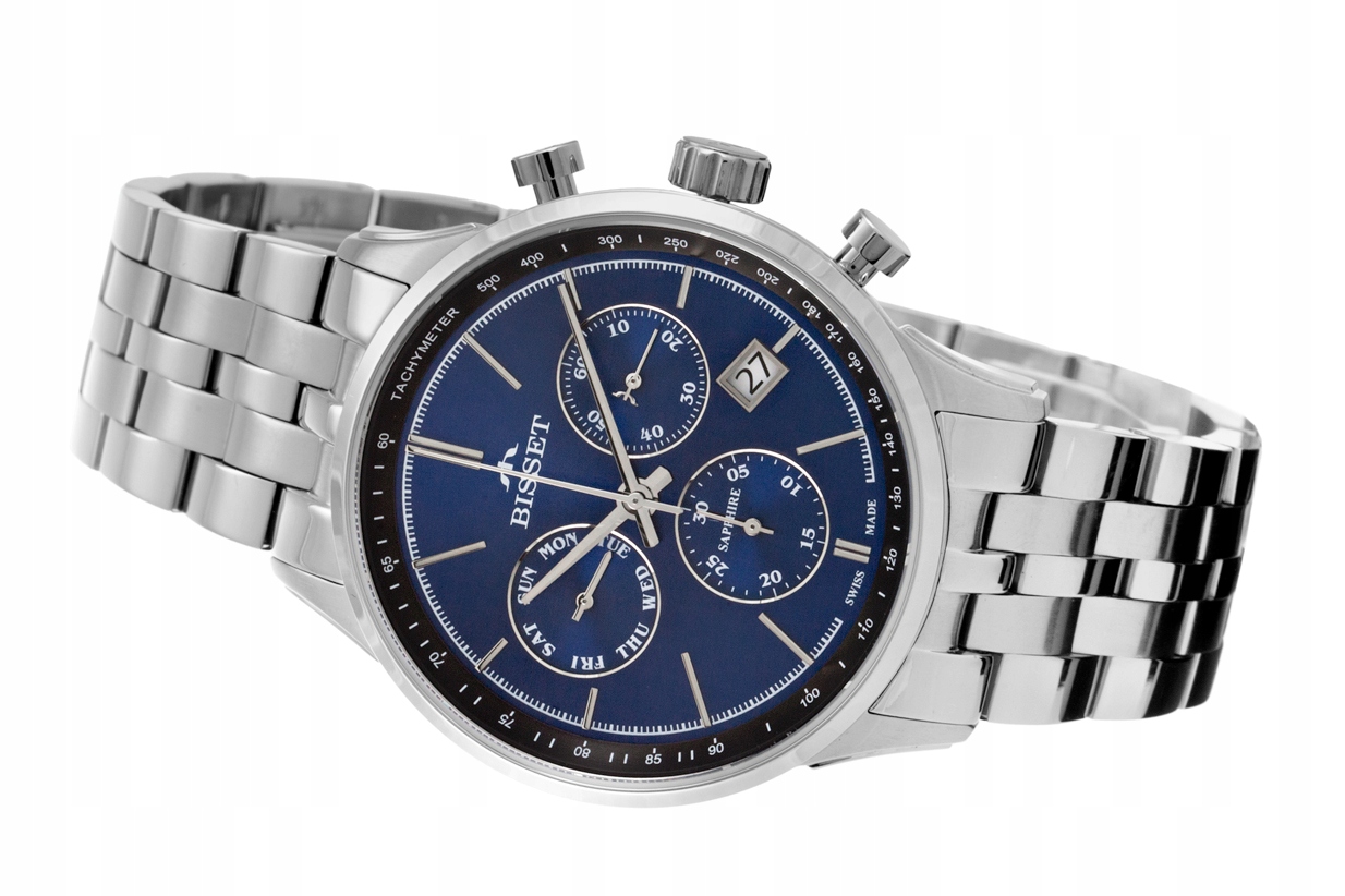 Švýcarské elegantní Pánské hodinky Bisset BIS1650 safírová datová krabička Gravírování
