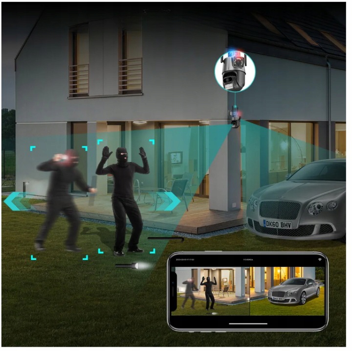 NOWOCZESNA KAMERA ZEWNĘTRZNA ALARM 8MP WIFI 3w1 PODWÓJNA 2 OBIEKTYWY ICSEE Stan opakowania oryginalne