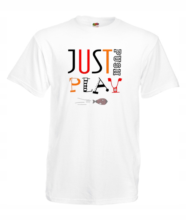 

XXXL Koszulka Męska Just Push Play Napis Tekst