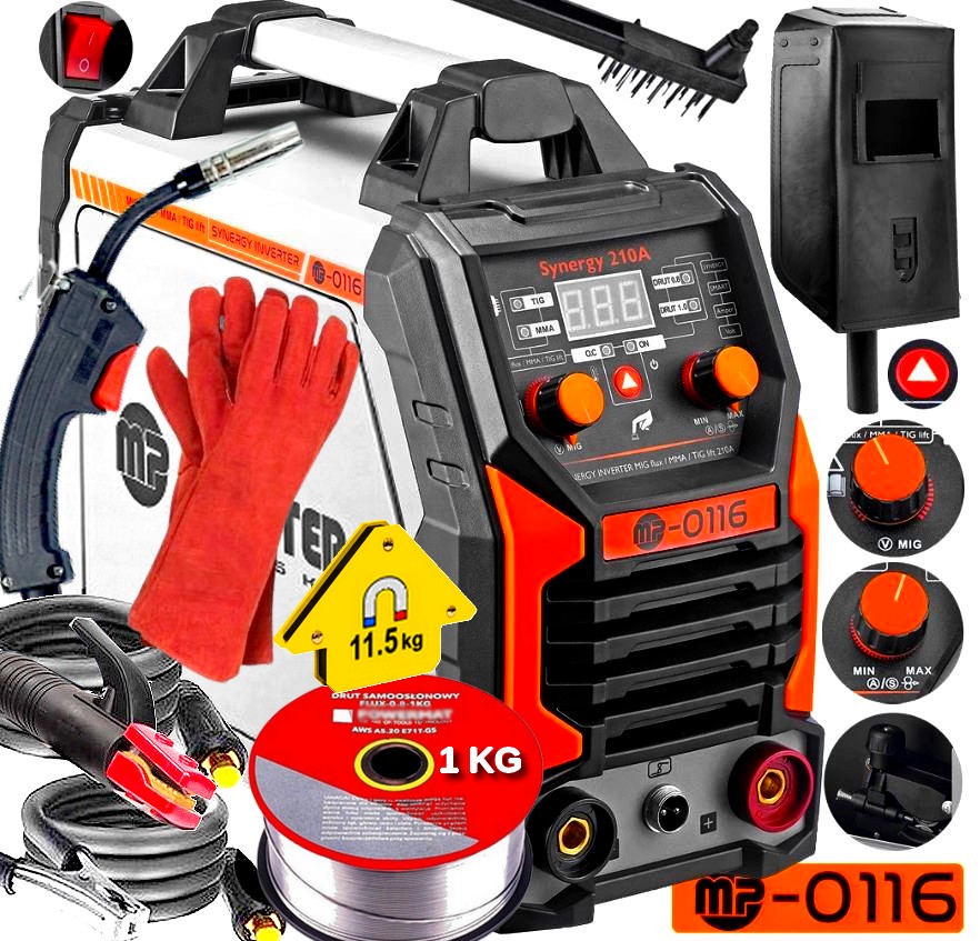 Spawarka Inwerterowa Mma Tig Mig Migomat Flux 210A Synergia 210 Akcesoria