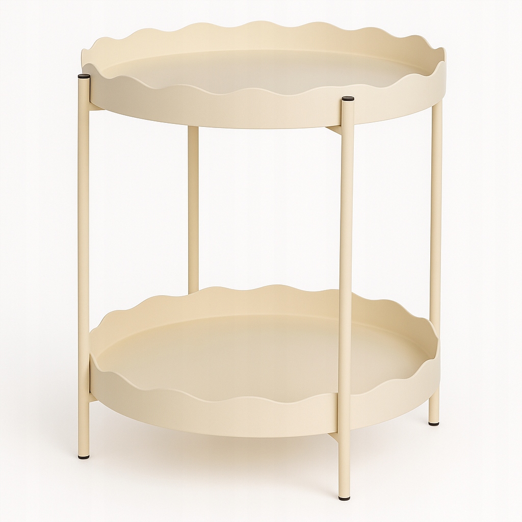 Kulatý konferenční stolek, béžový, vlnitý okraj, Mdf, kov, 40,5 x 54 cm