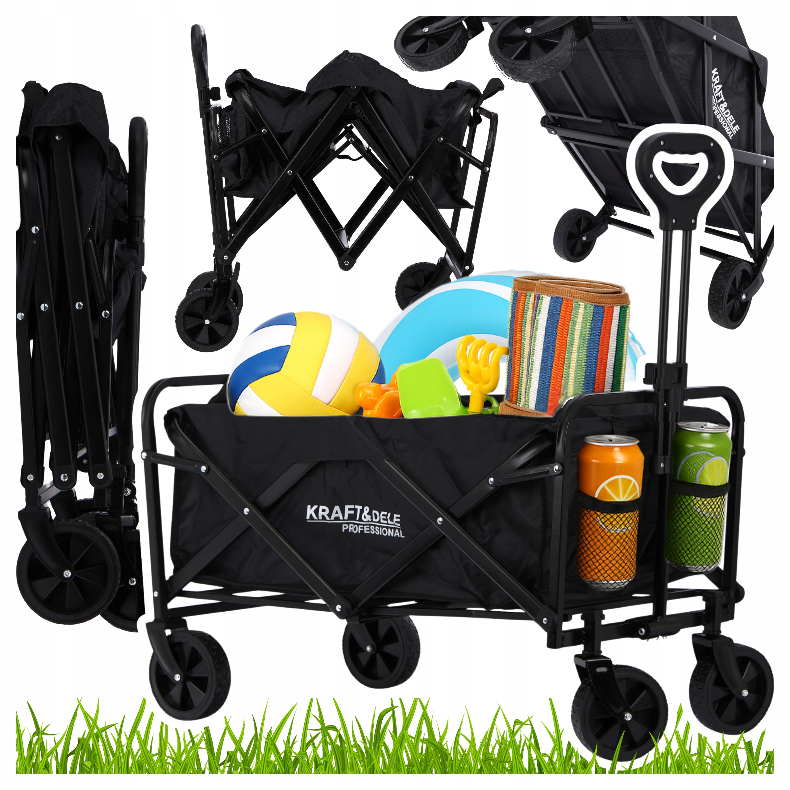 Wózek Turystyczny Ogrodowy Plażowy Składany Transportowy 90L XXL Kieszenie