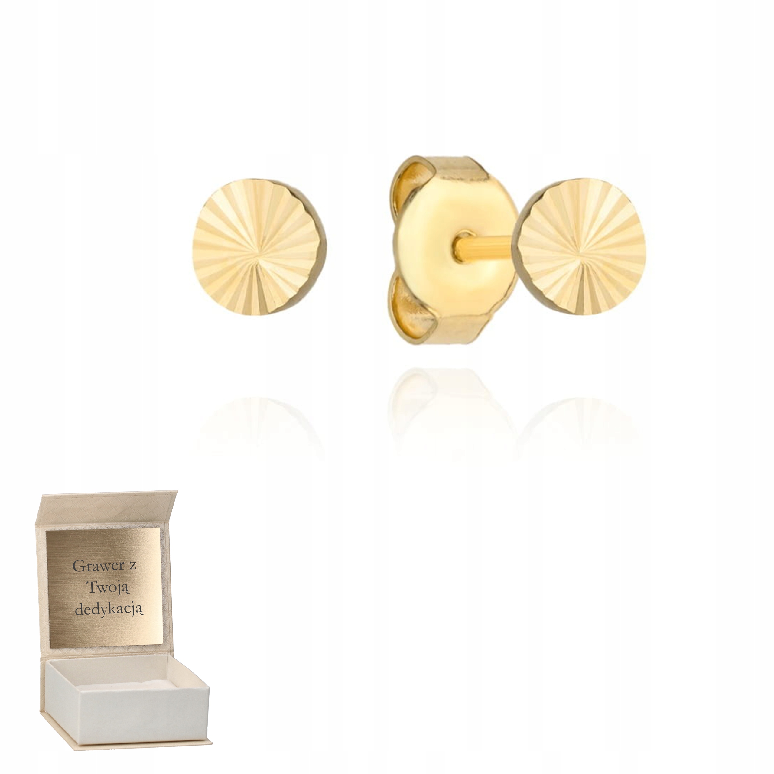 Zlaté náušnice Malé Plné Kolečka Diamantované zlato ryzost 585 Gravírování