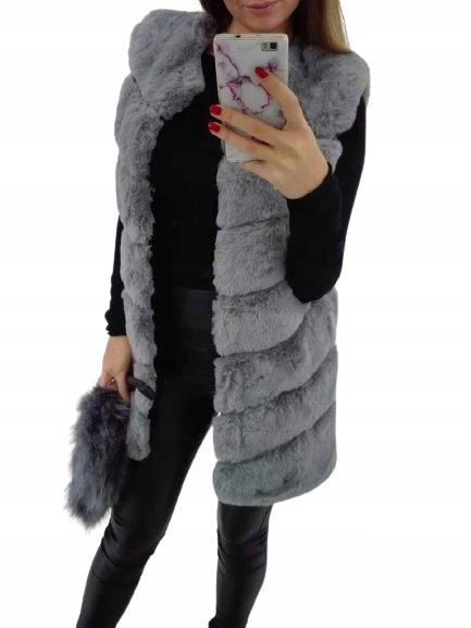 Dlouhá Kožešinová Vesta Kožíšek Šedá Světlá Uni