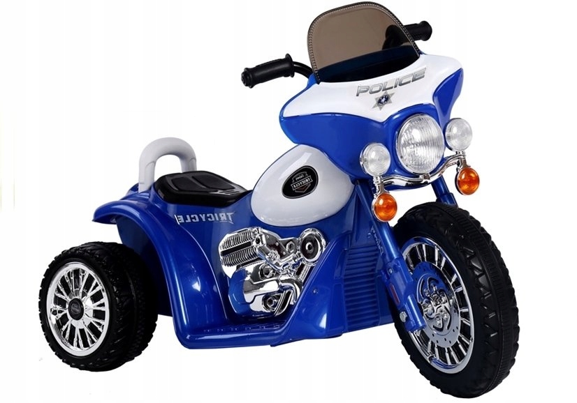Motor na Akumulator Trójkołowy JT568 Policja Dla Dzieci Led Niebieski
