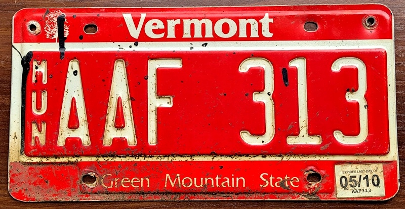 Vermont 2010 - tablica rejestracyjna z USA