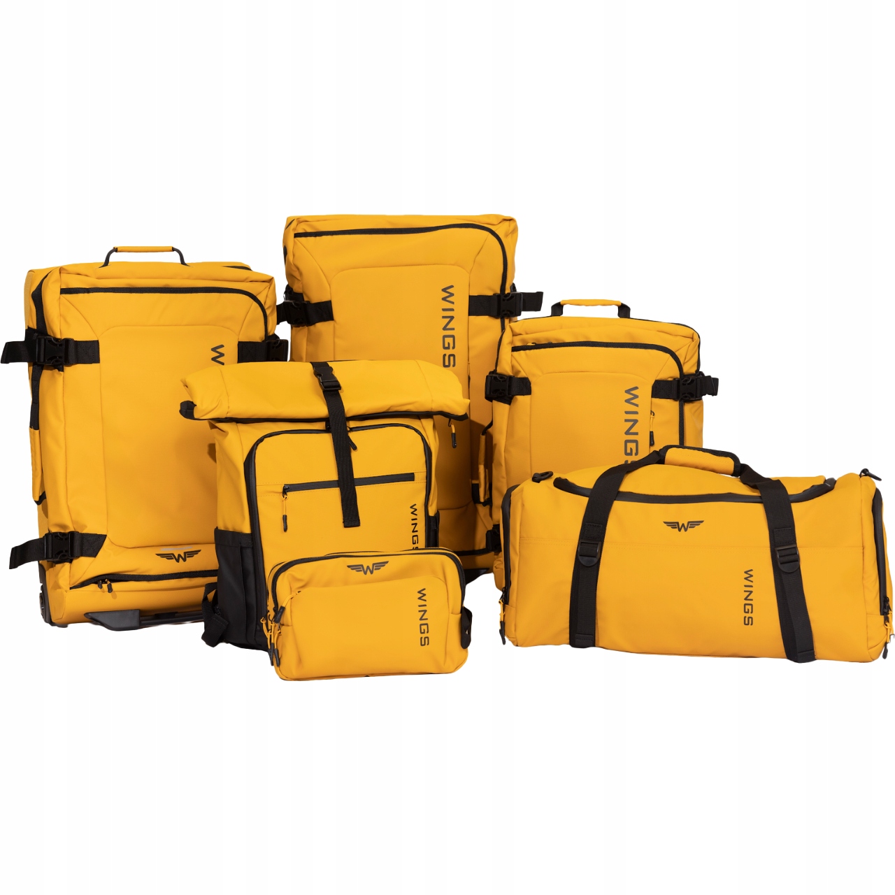 Cestovní sada Wings kufrů 28 24 20" batoh taška žlutá voděodolná 6v1