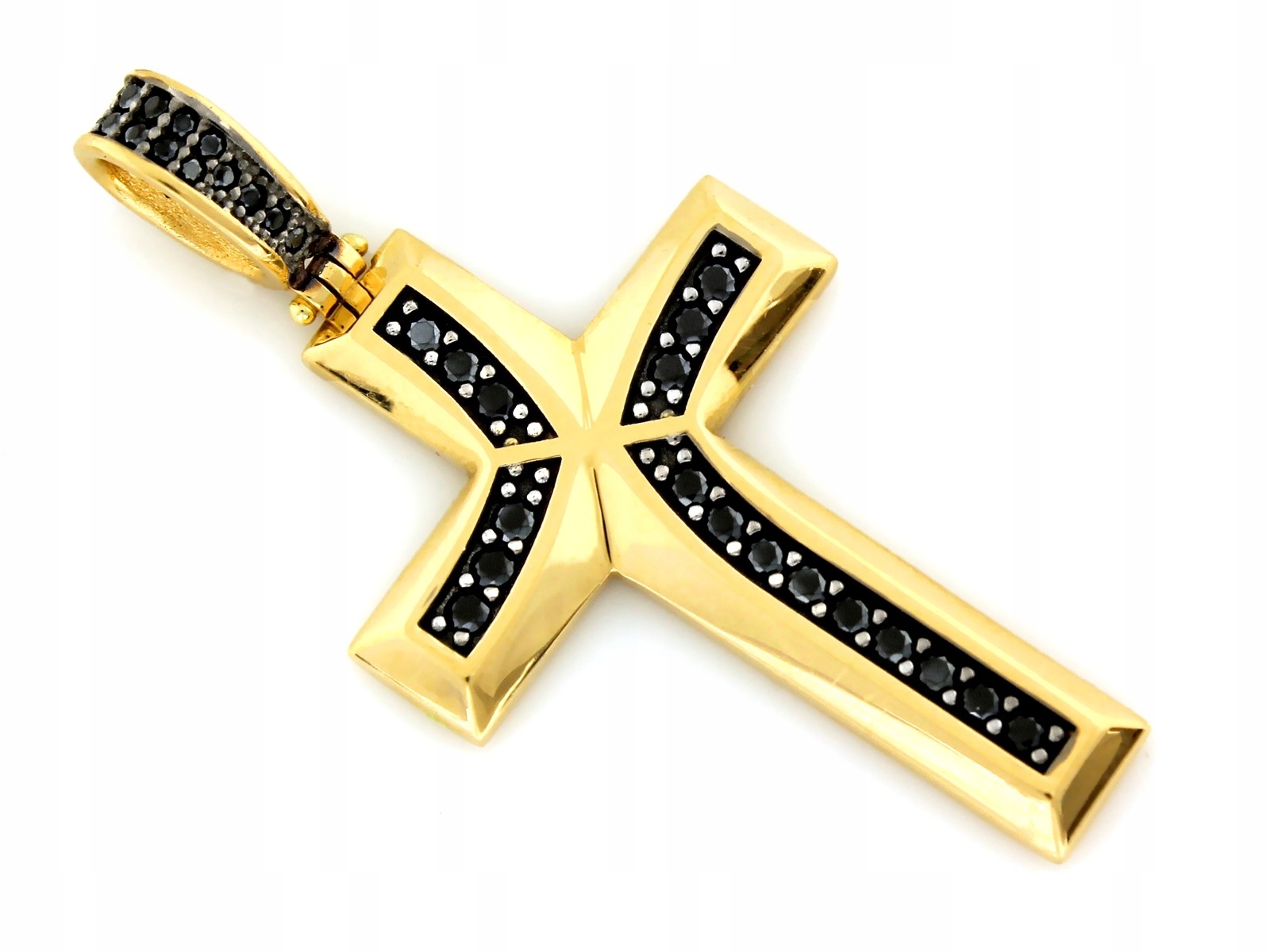 Zlatý křížek, přívěsek přívěsek 585 s černými zirkony, křížek jako dárek